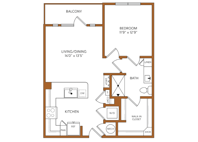 Rendering of the A4A floor plan with 1 bedroom[s] and 1 bathroom[s] at 