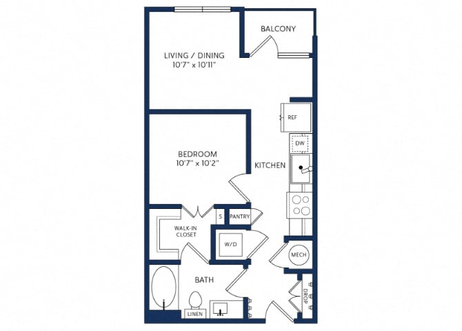 Rendering of the S1 floor plan with a Studio bedroom and 1 bathroom[s] at 