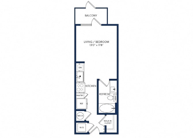 Rendering of the S3 floor plan with a Studio bedroom and 1 bathroom[s] at 